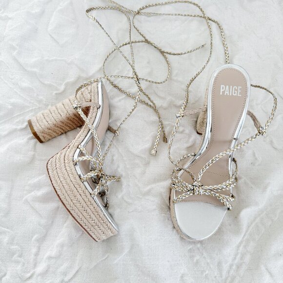 PAIGE Braided Metallic Ankle-Strap Platform Espadrilles Size 9 New - Picture 2 of 10